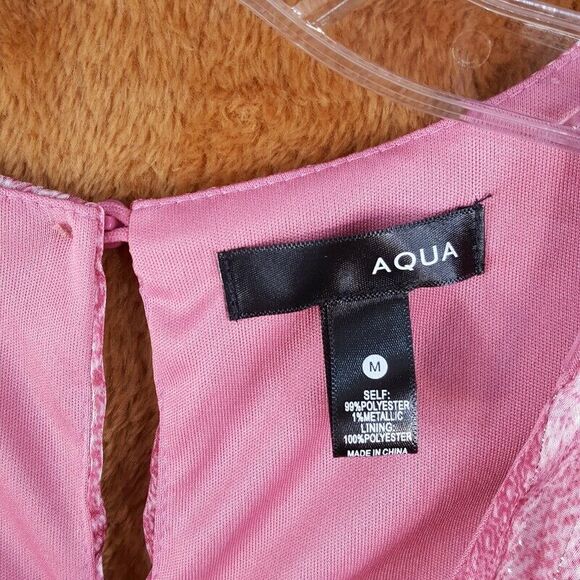 AQUA Womens Dress Medium Pink Shimmer Fit Flare Skater Empire Keyhole Neck - Picture 3 of 9